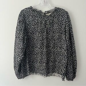 The Great Chime Top Blouse Black Floral Eyelet Puff Sleeve Ruffle Prairie 0 XS